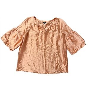 Talbots Bell Sleeves Silk Blend Blouse Top Size M Peach Orange VNeck Relaxed Fit